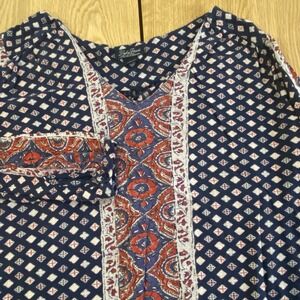 Lucky Brand Blouse Women's Long Sleeve V-Neck Bohemian Flowing Size Large Blue